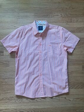 Men’s Short-Sleeve Orange Stripe Button-Down Shirt